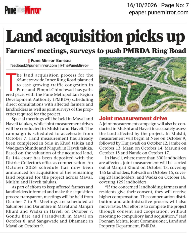 Land acquisition picks up – Pune Times Mirror (16 Oct 2026) Pg 7